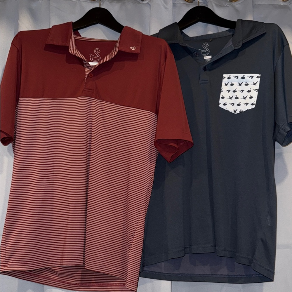 Stylish Men's Polo Shirt Duo - Burgundy Striped and Navy with Patterned Pocket